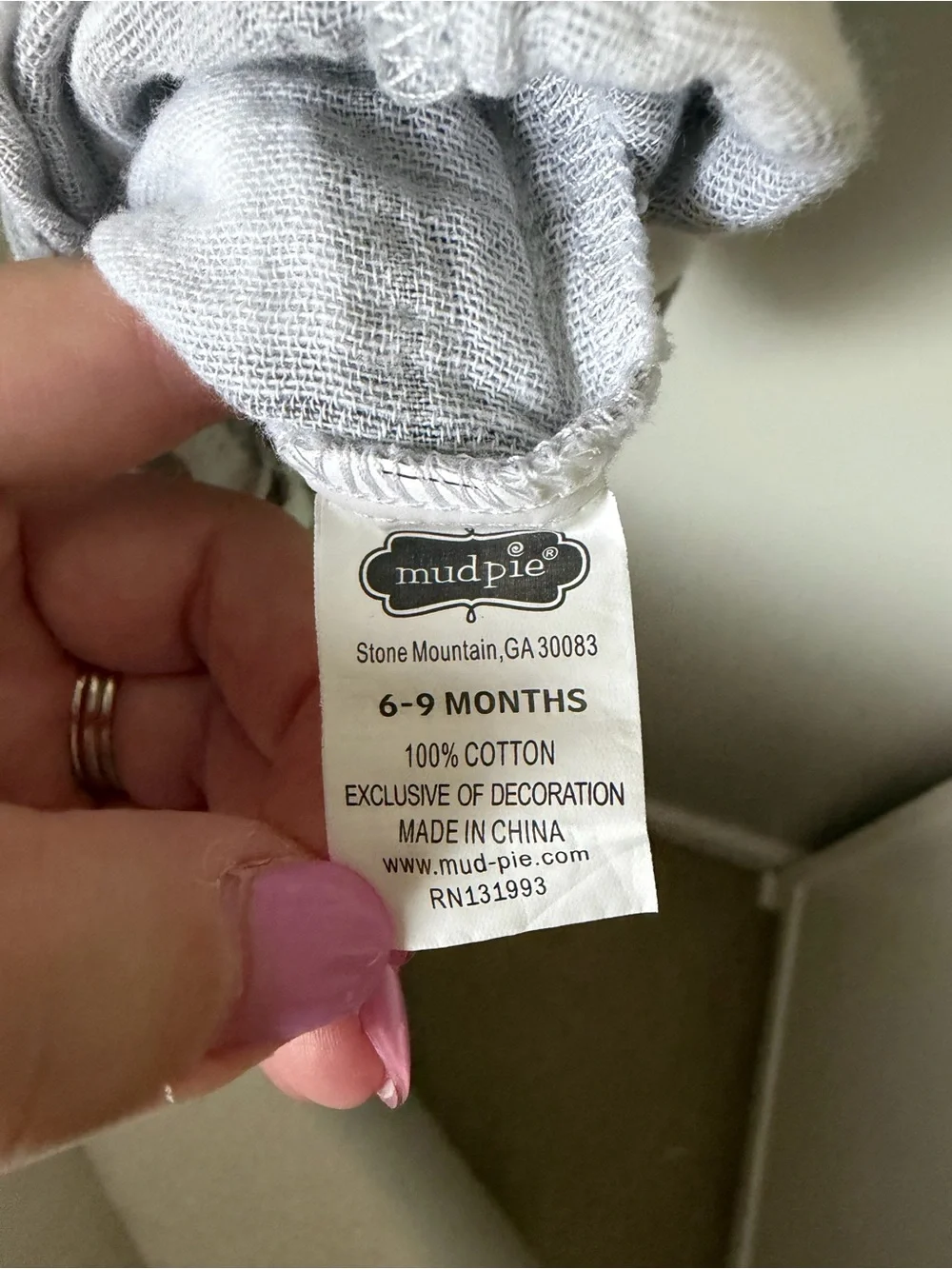 Mud Pie Baby Unisex 6-9M Gray White Plaid Muslin Romper Sleeveless Snap